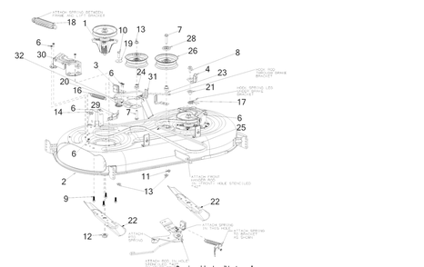 Deck Diagram and Parts List for XT2-LX42KH (13BPA1CS010)(2018) Cub Cadet Lawn Tractor